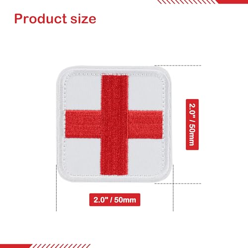2x2-Inch Embroidered Medical First Aid Patch Cross Red Appliques with Hook & Loop for Tactical Backpacks Pouches Bags Jackets, 2 Pack, White - color: White