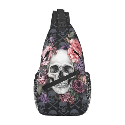 Sling Backpack Unisex Crossbody Chest Bag Shoulder Chest Bag For Women Men Hiking Travel - color: Skull