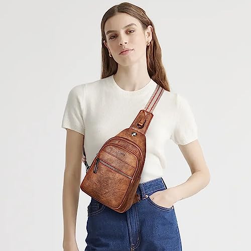 LATMAP 7L Sling Bag For Women Faux Leather Anti Theft Small Casual Daypack Backpack Fanny Pack Crossbody Chest Bags Purse Waterproof Brown - color: Brown