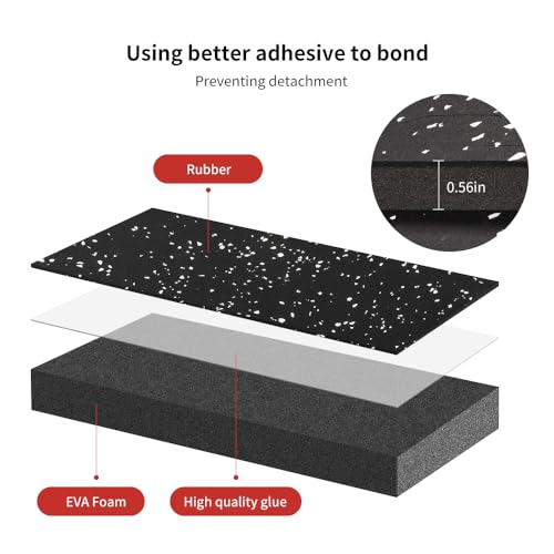 0.56in Thick 24 Sq Ft Gym Flooring for Home Gym, 6 Tiles Workout Exercise Equipment Mats, Rubber Top with EVA Foam, Interlocking Puzzle Floor Tiles for Fitness Room, Protective Flooring Mat - size: 0.56in