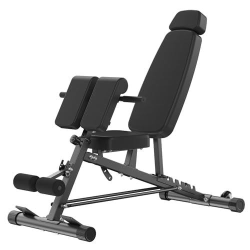 OLIXIS Adjustable Weight Bench, 660 LBS Foldable Workout Bench Press | Heavy Duty Chest Press Machine with Hyper Back Extension & 2 Wheels, for Flat Incline Decline Sit Up for Home Gym - color: Pure Black
