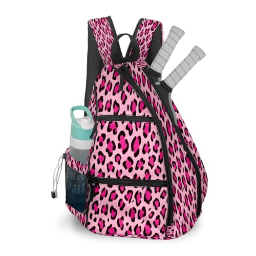 Pickleball Bag for Women & Men – Lightweight Sports Backpack with Paddle Compartments, Dual Carry Modes, Detachable Zippered Strap, Brown Leopard, Great Gift Option for Players - color: Pink Leopard