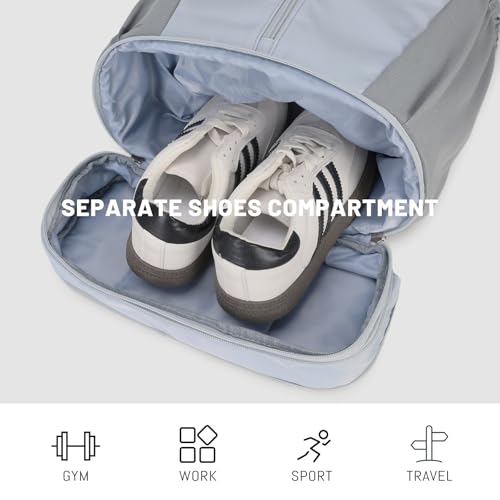 Gym Backpack with Drawstring Closure, Expandable Shoe Compartment, Water Resistant 15.6 Inch Laptop Backpack, Thick Padded Back & Shoulder Straps, Heavy Duty Durable Daypack for Sports, Work & Travel - color: Grey
