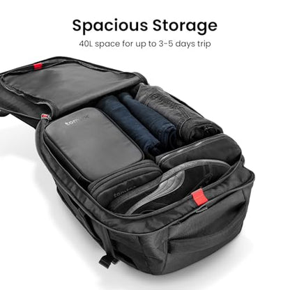 tomtoc Travel Backpack 40L, TSA Friendly Flight Approved Carry-on Luggage Hand Water-resistant Lightweight Business Rucksack, Durable Large Weekender Bag Daypack Fits 17.3 Inch Laptop, PFAS Free - color: Black, size: 40L