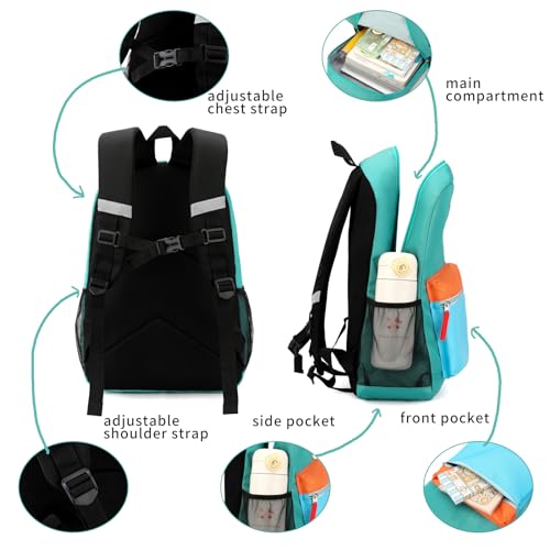 Backpack Set for Girls Boy Kids Backpack with Lunch Box for Elementary Primary Kindergarten School Bag (Lake Green Blue Set, Large) - color: Lake Green Blue