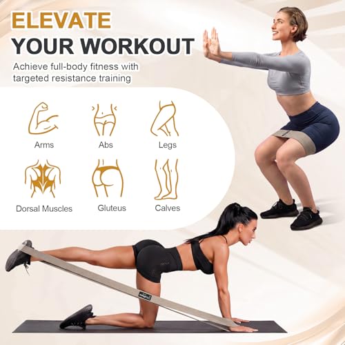 Cuffbow 6 Pcs Fabric Resistance Bands for Working Out, Non-Slip Exercise Bands for Women and Men, 3 Levels Long & Short Booty Elastic Band with Door Anchor for Home Pilates Stretching