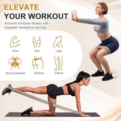 Cuffbow 6 Pcs Fabric Resistance Bands for Working Out, Non-Slip Exercise Bands for Women and Men, 3 Levels Long & Short Booty Elastic Band with Door Anchor for Home Pilates Stretching