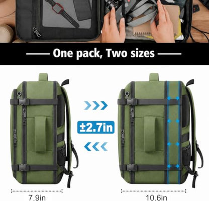 TSA-Friendly Carry On Backpack 35-45L Expandable with LifetimeWarranty - color: Green, size: 17.3inch - 19.2"x13.4"x7.9"(+2.7")