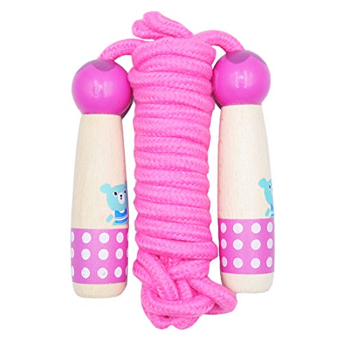 Jump Rope for Kids Adjustable Length Cotton Rope with Wooden Handle for Boys and Girls Sport Fitness Exercise - color: Pink