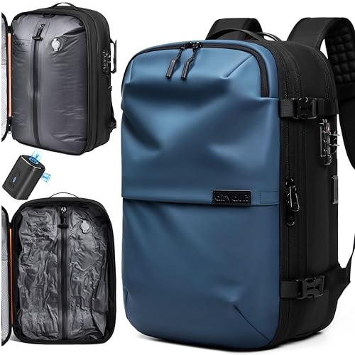 AirVault Vacuum Seal Travel Backpack 60L with Expandable HyperSeal Air Compression Vacuum System Water Resistant TSA Lock (Vacuum Pump Included, Blue, 60L) - color: Blue