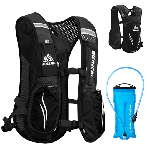 Azarxis Hydration Running Vest Backpack Pack 5L 5.5L for Women and Men Jogging Trail Race Marathon Cycling Hiking - color: #2 Black (5.5L) - with a Water Bladder (2L)