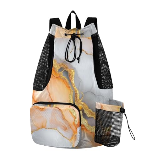 Drawstring Bags Pool Bag With Pockets String Bag Wet and Dry Separation Marble White Orange - color: Color 22