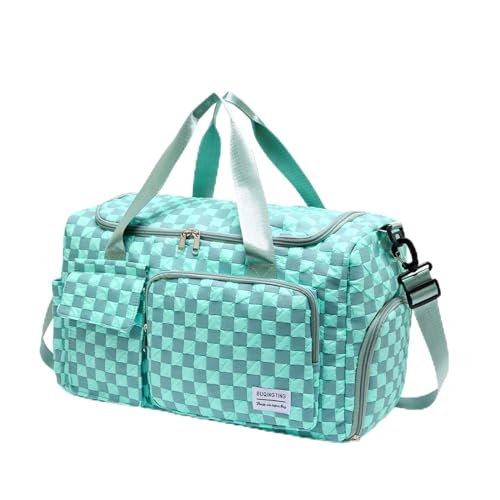 Small Gym Bag for Women, Travel Duffle Bag Carry On Weekender Bag with Shoe Compartment - color: 39#Blue Checkered, style: Gym Bag&toiletry Bag