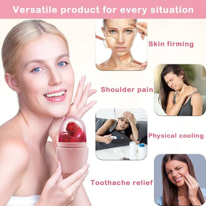 XHJRI Ice Face Roller Massager,Ice Cube Roller for Face, Eyes and Neck Naturally Conditioning and Skin Care,De-Puff Eye Bags,Reduce Migraine Pain,Reusable Massage Silicone Ice Mold (New Pink White) - color: New Pink White
