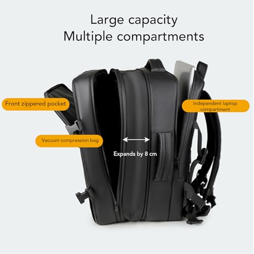 Jiawu Vacuum Backpack with Pump and Combination Lock, 55L Expandable Vacpack Backpack, Air Back Pack, Compression Vacuum Sealed Bags for Laptop, Travel, Business, Camping