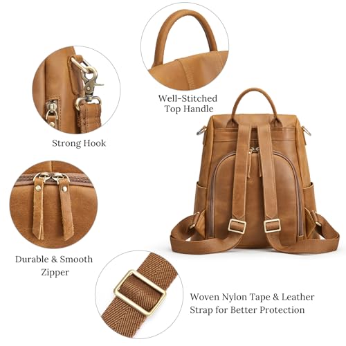 S-ZONE Leather Backpack Purses for Women Antitheft Rucksack Shoulder Bag Medium - color: 3-light Brown
