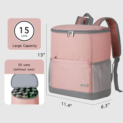 Insulated Cooler Backpack Outdoor - Leak Proof Backpack Cooler 30 Cans, Waterproof Lightweight Cooler Bag for 12h Hot/Cold Retention - Soft Cooler for Travel, Camping, Beach, Lunch - color: Light-Pink