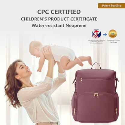 CEI-CEI Neoprene Diaper Bag Backpack with Changing Pad, Large Newborn Baby Maternity Bags Travel Tote with Insulated Pockets (Pink) - color: Pink