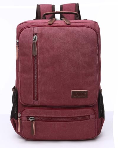 Vintage Canvas Backpack, Resistant Hiking Camping Rucksack Casual Daypack Backpacks for Men&Women Fits 15.6’’ Laptop - color: Red