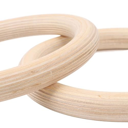 Wooden Gymnastics Rings Set, Birch Pull Up Rings for Strength Training, Bodyweight Fitness Workout Gym Equipment with Adjustable Straps, Outdoor Exercise Rings for Men and Women