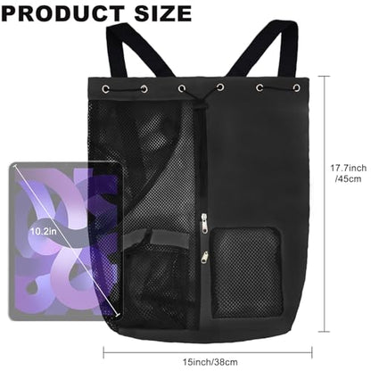 Mesh Beach Backpack with Wet Pocket Drawstring Pool Bag Waterproof Swimming Bag Gym Backpack for Men & Women - color: Black