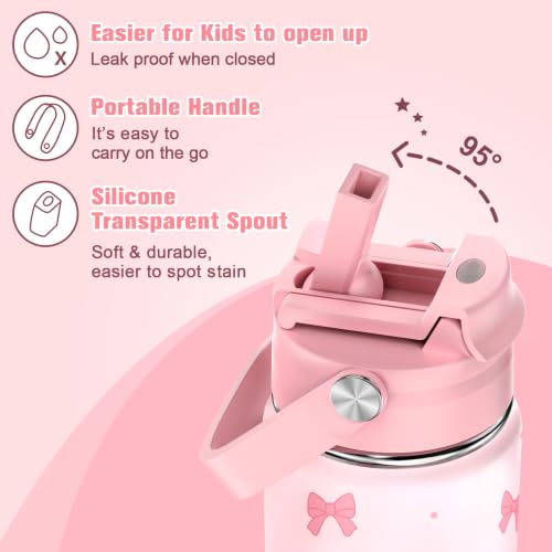 Bevalsa Backpack for Girls, Bow Bookpack with 14oz Insulated Water Bottle, Lunch Bag & Pen Case, Schoolbag for Kids & BPA-FREE Stainless Steel Metal Cup for Elementary Middle Student (Pink) - color: Pink