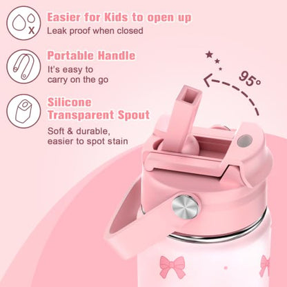 Bevalsa Backpack for Girls, Bow Bookpack with 14oz Insulated Water Bottle, Lunch Bag & Pen Case, Schoolbag for Kids & BPA-FREE Stainless Steel Metal Cup for Elementary Middle Student (Pink) - color: Pink