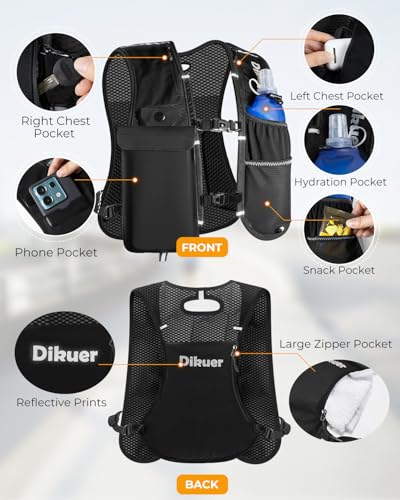 Running Vest for Women Men, Lightweight Hydration Runner Vest with Transparent Waterproof Phone Pocket, 17oz Soft Flask, Adjustable Chest Straps Reflective Backpack for Hiking Cycling Jogging - style: Black