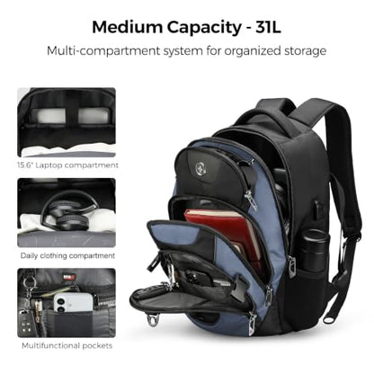 Swissdigital Design Travel Backpack for Men with USB Charging Port SD803-16 - color: Haze Blue/Black