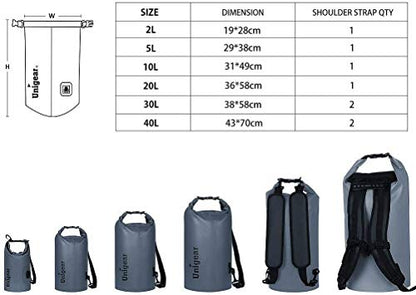 Unigear Dry Bag Waterproof, 2L/5L/10L/20L/30L/40L Floating and Lightweight Bags for Kayaking, Boating, Fishing, Swimming and Camping with Waterproof Phone Case - color: grey, size: 5L