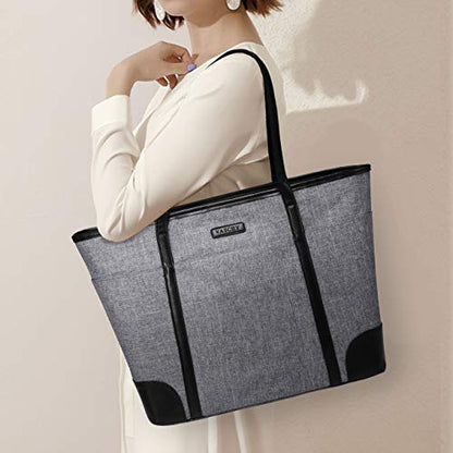 VASCHY Laptop Bag for Women, 15.6-17 Inch Lightweight Water Resistant Travel, Work,Teacher Tote Bag w Luggage Strap - color: Gray