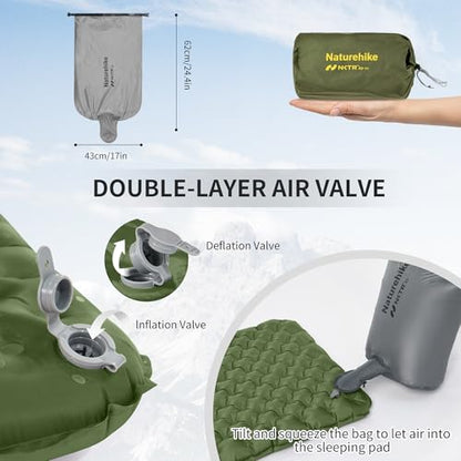Naturehike 25oz Ultralight Sleeping Pad, Insulated Inflatable Sleeping Pad 4.6R, Lightweight Sleeping Mat for Camping, Hiking, Backpacking, with Air Pump Sack - size: Rectangular