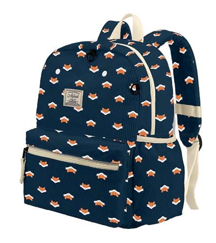 Corduroy Toddler Backpack for Boys 2-5: Preschool Backpack for Girls - Cute Kids Backpack 13.5" H Fit Folder - color: Fox Dark Blue Corduroy, style: Age 2-5 (13.3" H Fit A4 Folder)