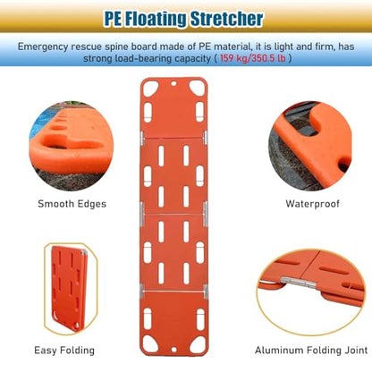 Foldable Lifesaving Stretcher with Head Imlizer & Neck Brace - Emerncy Spine Board for tic s, Quick Patient Transport & Safe for EMS and Lifeguards - size: Board+Head Immobilizer+Neck Brace
