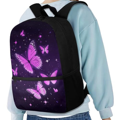Aesthetic Butterfly Backpack for Girls Kids Backpack with Lunch Box Water Bottle Carrier with Strap and Big Pencil Case 4PCS Set Bookbag with Front Pocket for School 17" Lightweight School Bag - color: Aesthetic Purple Butterfly