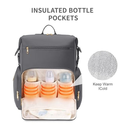 CEI-CEI Neoprene Diaper Bag Backpack Large Newborn Baby Maternity Bags Waterproof Travel Backpack for Mom Dad with Insulated Pockets,Changing Pad - color: Grey