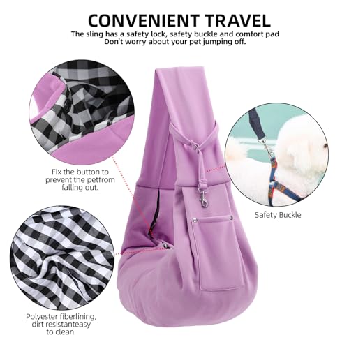 Dog Carrier Sling - Reversible Puppy Carrier Purse with Storage Pocket, Hand-Free Dog Sling Carrier for Carry Small Dogs and Cats, Travel Safety Harness, Dog and Cat Harness (Purple) - color: Purple