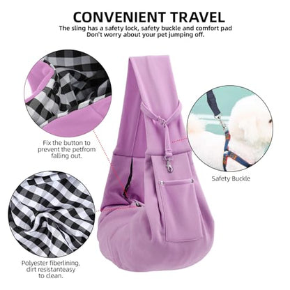 Dog Carrier Sling - Reversible Puppy Carrier Purse with Storage Pocket, Hand-Free Dog Sling Carrier for Carry Small Dogs and Cats, Travel Safety Harness, Dog and Cat Harness (Purple) - color: Purple