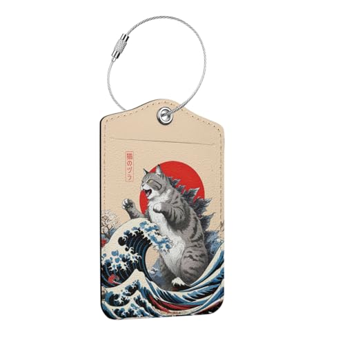 Funny Japanese Cat Luggage Tag, Suitcase Tags with Privacy Flap and Metal Loop, Luggage Tags for Suitcases, Identifiers Travel Essentials Bag Tag, Cat Lovers Gifts for Women Girls Friends - color: Multicolored 1435