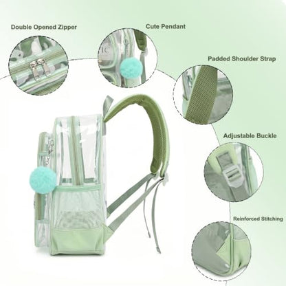 Heavy Duty Clear Backpack for Girls Boys Transparent School Bookbag Kids Durable PVC See Through Backpack - Matcha Green - color: Matcha Green