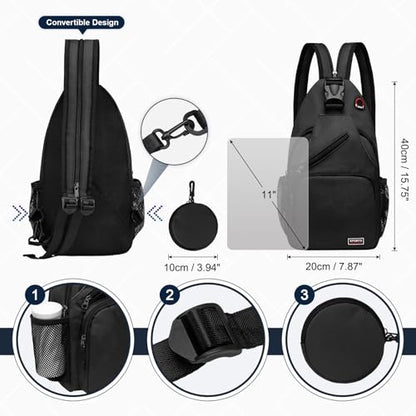 Convertible Sling Bag with Coin Pocket, 11" Tablet Crossbody Mini Backpack with Headphone Jack Casual Pack for Women Men Travel, Black - color: Black, size: Large