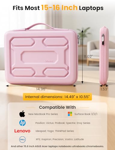 DOMISO Laptop Hard Case 15-16 inch Waterproof Shockproof Hard Shell Laptop Sleeve with Handle & Storage Pocket, Compatible with MacBook, HP, Dell,Pink - color: Pink, size: 15.6 inch