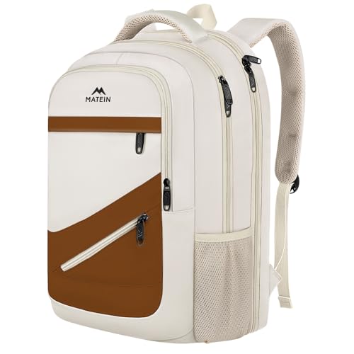 MATEIN 17.3 Inch Womens Laptop Backpack, Water Resistant Work Business Backpack with Multiple Pockets Fits 17 Inch Computer Notebook, Spacious Commute Bag TSA Approved and Comfortable, Beige Brown - color: Beige Brown, size: 17 Inch