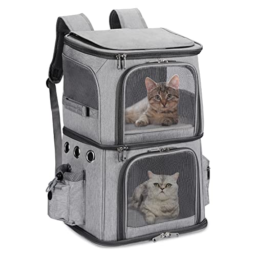 HOVONO Double-Compartment Cat Backpack Carrier for 2 Pets up to 18 lbs | 2-in-1 Pet Backpack Carrier for Small Cats & Dogs, Perfect for Traveling/Hiking /Camping/Vet Grey - color: Grey, size: Large