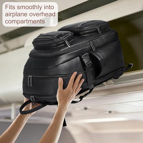 Vegan Leather Backpack, TSA Travel Backpack for Men and Women, Fits 17.0 Inch Laptop with Luggage Strap, Black - color: Black