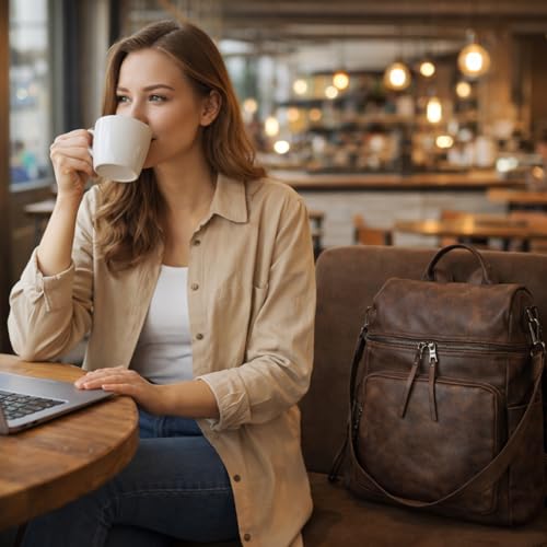 Anti-Theft Backpack Purse for Women, Convertible 3-in-1 Vegan Leather Backpack with Hidden Zipper, Adjustable Shoulder & Crossbody Bag for Travel and Daily Commute - color: B Two Toned Coffee