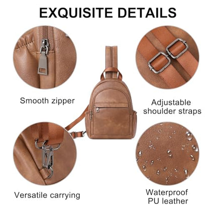 CLUCI Sling Bag for Women Leather Women's Backpack Small Convertible Backpack Purse Crossbody Bag for Travel - color: 0-3 Brown