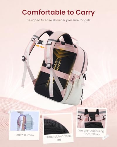 LOVEVOOK School Backpack for Teen Girls, Unique Style College Student Backpacks with Large Cup Holder, Cute Kid Bookbag with Pens Compartment, Large Capacity Back to School Backpack Fit 15.6'' Laptop - color: Pink White, size: Medium