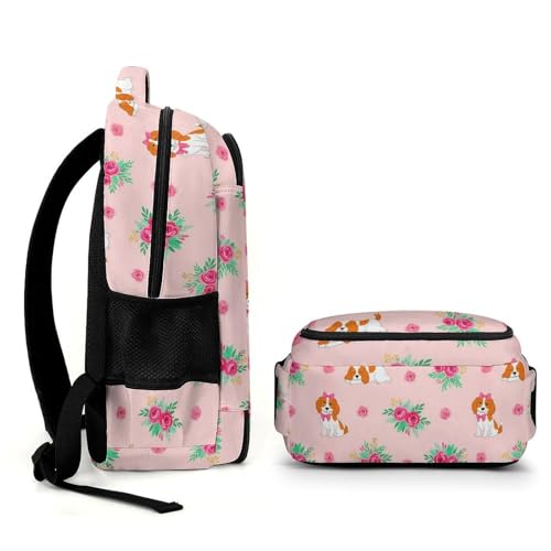 Nurse Teacher Laptop Backpack Cavalier King Charles Spaniel Pink Floral Dog, Cute Travel Backpack Purse with Tumbler Holder for Women College Work Commute - color: Pattern (335)