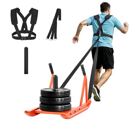 VEVOR Football Sleds and Chutes, Weight Sled, Football Training Pull Push Running Sled, Fitness Workout Sled Push Gym Equipment, Adjustable Height Handle, Compatible 1/2 in Weight Plates - style: Push Pull-BK OR